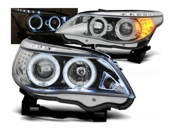 Angel Eyes koplampen Chrome geschikt voor BMW E60 E61, Auto-onderdelen, Verlichting, Nieuw, BMW, Verzenden