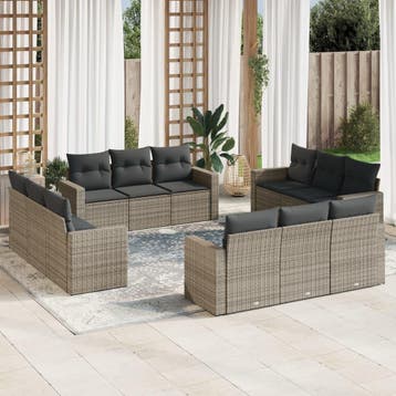 vidaXL 12-delige Loungeset met kussens poly rattan grijs, Verzenden, Nieuw, Loungeset