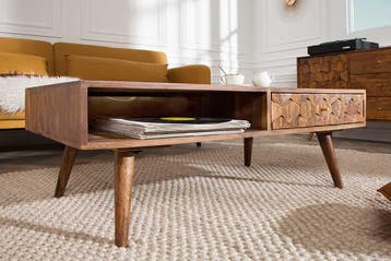 Massieve salontafel MYSTIC LIVING 100cm Sheesham naturel 3D, Ophalen of Verzenden, Nieuw
