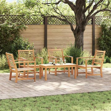 vidaXL Tuinbankenset 5 st Naturel Massief Teakhout, Verzenden, Nieuw, 5 zitplaatsen
