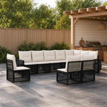 vidaXL Tuinbankenset 10 st Zwart en Cream Wit poly rattan, Verzenden, Nieuw, Meer dan 8 zitplaatsen