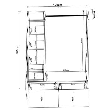 Kledingrek Egmating met lades 180x120x40 cm zwart en walnoot, Verzenden, Nieuw