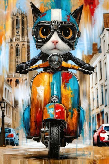 John Joseb Art glasschilderij Poes op scooter Utrecht humor, Huis en Inrichting, Woonaccessoires | Schilderijen, Tekeningen en Foto's