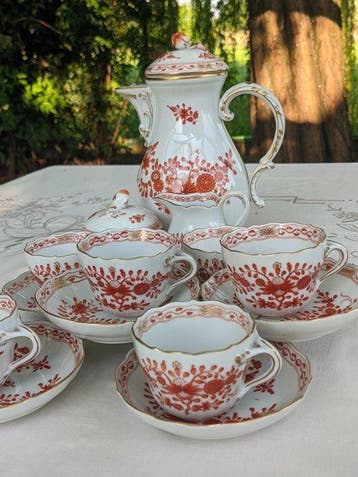 Meissen - Koffieservies (15) - Indische Korallenrot-C52 -