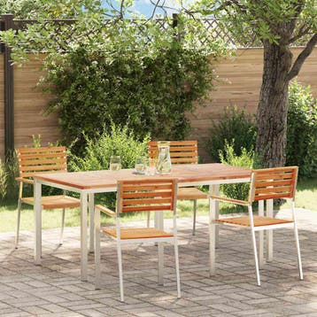 vidaXL Tuin eettafelset 5 st Massief Teakhout en RVS, Verzenden, Nieuw, 5 zitplaatsen