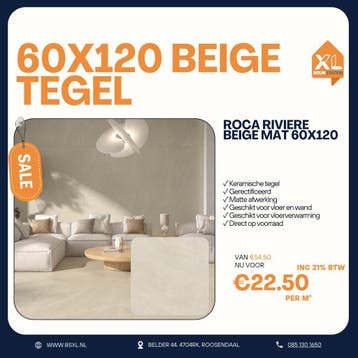 60x120 Beige - VOORRAAD = ACTIE TEGEL = GERECTIFICEERD, Doe-het-zelf en Verbouw, Tegels, 60 cm of meer, Nieuw, Ophalen of Verzenden