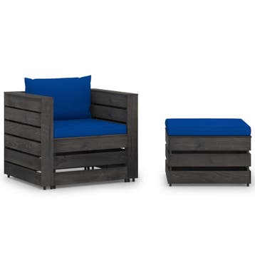 vidaXL 2-delige Loungeset met kussens grijs geïmpregneerd, 2 zitplaatsen, Verzenden, Nieuw, Loungeset