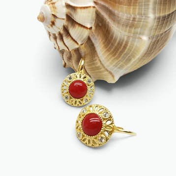Koraal - Zilver - Oorbellen - Italiaans handwerk, Verzamelen, Mineralen en Fossielen
