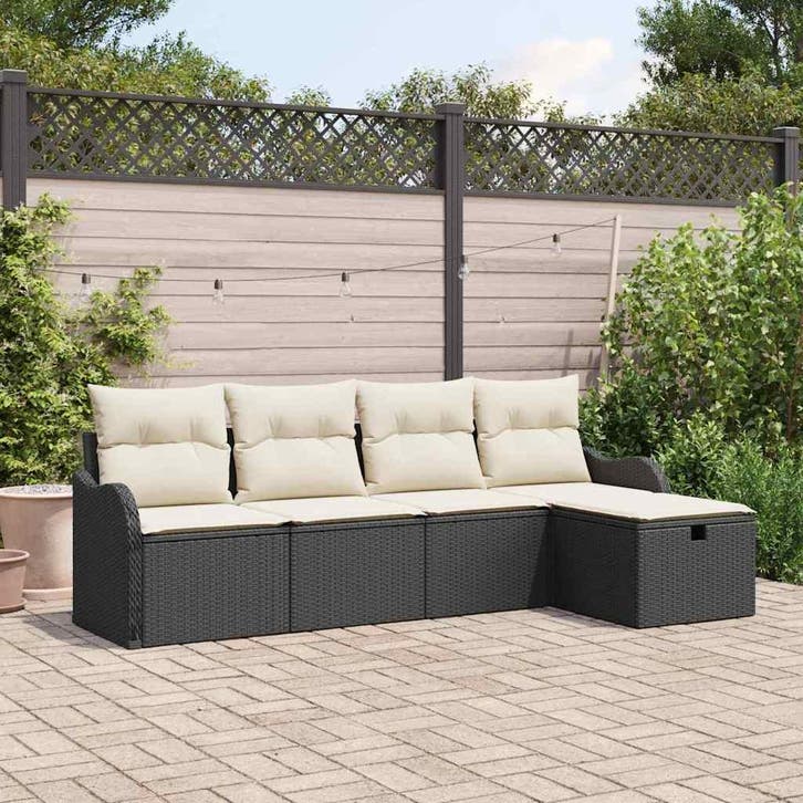 vidaXL Tuin Sofa Set met kussen met opslag 5 pcs Zwart Poly, Tuin en Terras, Tuinsets en Loungesets, Nieuw, 5 zitplaatsen, Rotan