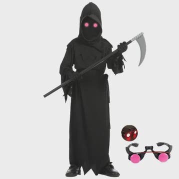 Kinder Halloween Kostuum Grim Reaper met Rode Oogjes en Zeis, Verzenden, Nieuw