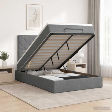 vidaXL Ottoman bed met matras Donkergrijs 120 x 200 cm Stof, Verzenden, Nieuw, Twijfelaar