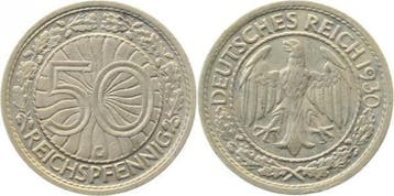 50 Pfennig Duitsland 50 Reichspfennig 1930 G ss/vz J 324, Verzenden