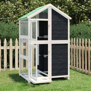 vidaXL Volière 97x81x152 cm massief grenenhout grijs, Dieren en Toebehoren, Verzenden, Nieuw