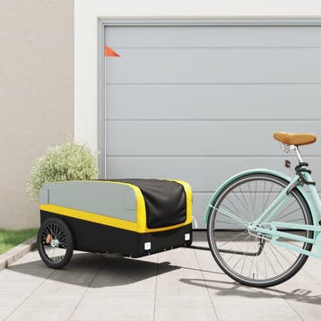 vidaXL Fietstrailer 45 kg ijzer zwart en geel, Verzenden, Nieuw