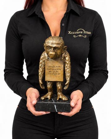 Beeld, Laugh Now Monkey - After Banksy - 27 cm - Brons,, Antiek en Kunst