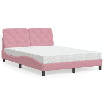 vidaXL Bed met matras fluweel roze 140x200 cm, Verzenden, 140 cm, 200 cm, Stof