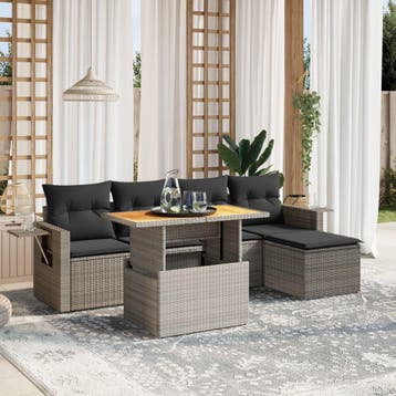 vidaXL 6-delige Loungeset met kussens poly rattan grijs, Verzenden, Nieuw, Loungeset