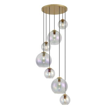 Art Deco hanglamp goud met regenboog glas 7-lichts - Sandra, Huis en Inrichting, Verzenden, Nieuw, Art Deco