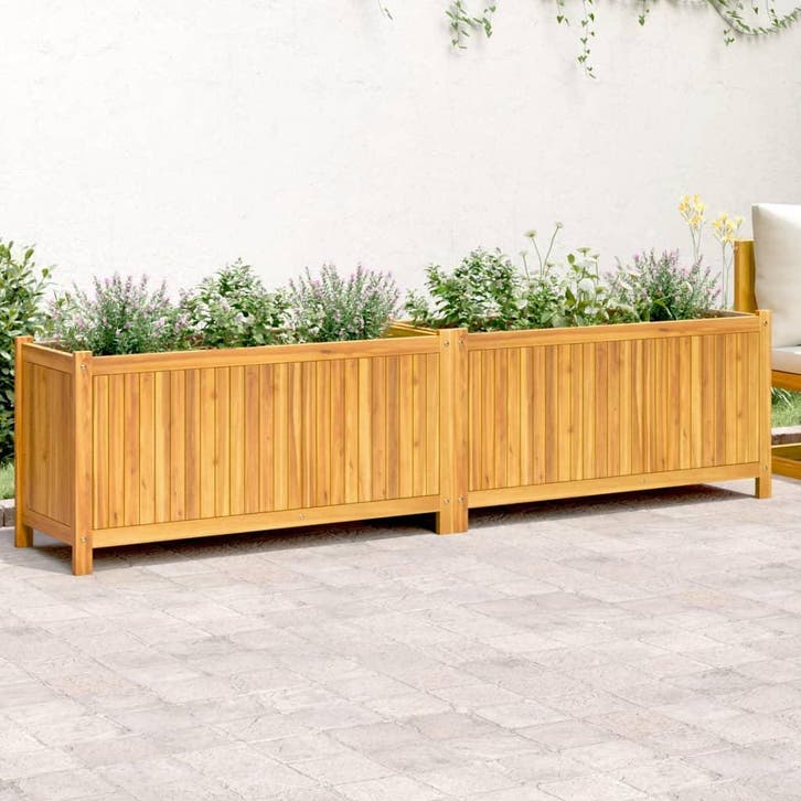 vidaXL Plantenbak met voering 199x38,5x50 cm massief, Tuin en Terras, Bloembakken en Plantenbakken, Nieuw, Hout, Verzenden