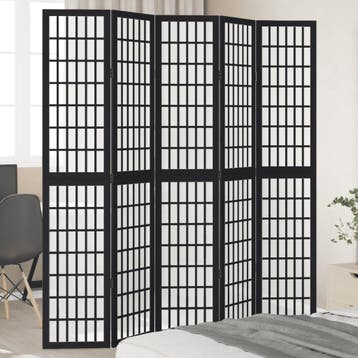 vidaXL Kamerscherm met 5 panelen massief paulowniahout zwart, Verzenden, Nieuw