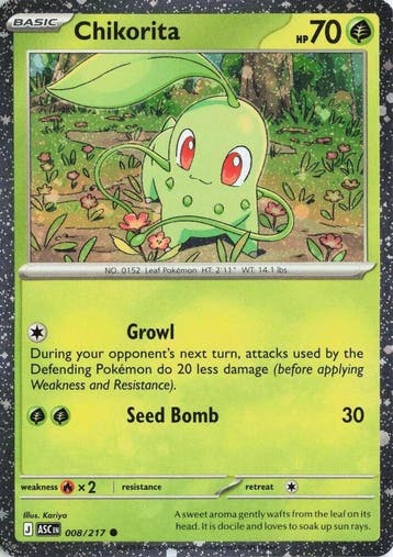 Chikorita 008/217 cosmos holo Ascended Heroes, Ophalen of Verzenden, Nieuw, Losse kaart, Foil