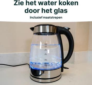 Glazen Waterkoker - 1,7L - 2200W - LEDVerlichting kalkfilter, Verzenden, Zo goed als nieuw
