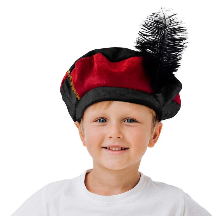 Baret piet kind rood/zwart, Kleding | Dames, Carnavalskleding en Feestkleding, Nieuw, Ophalen of Verzenden