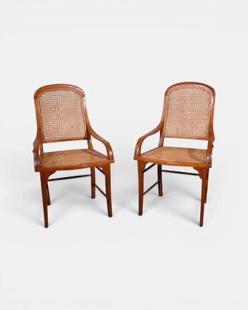Fauteuil - Hout - Twee fauteuils met houten frame en geweven
