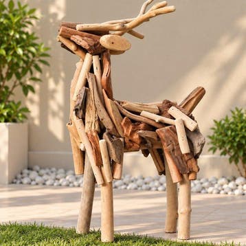 Beeldje - Handcrafted Wooden Deer Sculpture - Hout