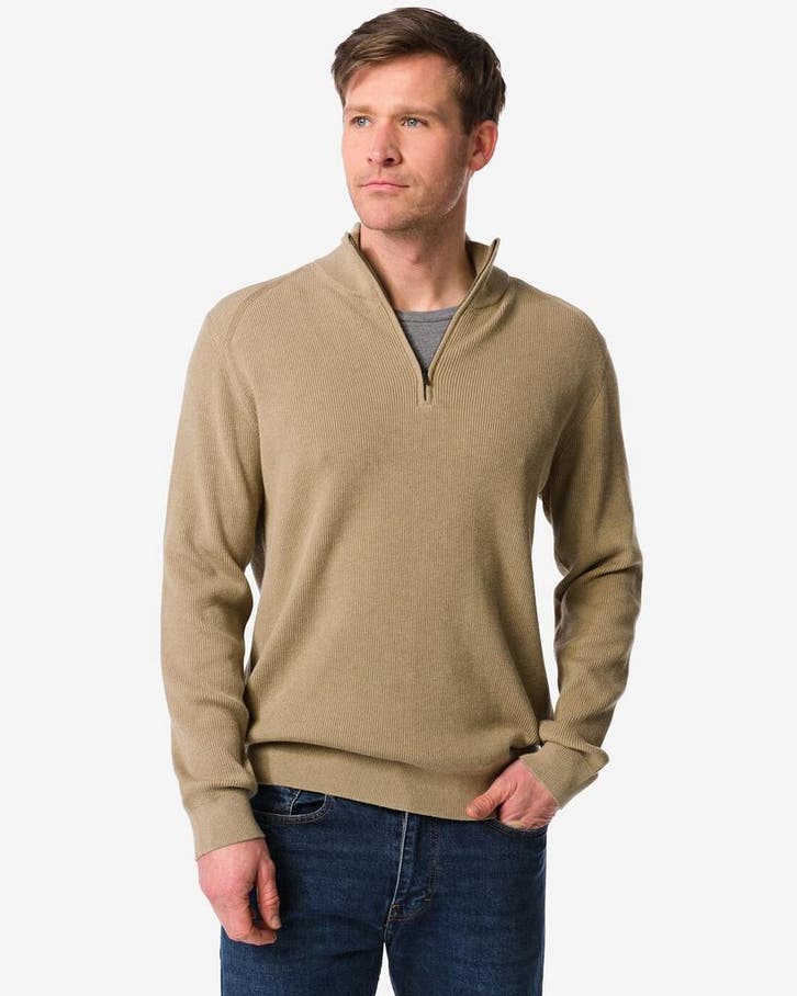 HEMA Herentrui Kick rib beige, Kleding | Heren, Overige Herenkleding, Nieuw, Verzenden
