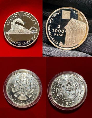 Canada, Spanje, Italië. 1 Dollar, 500 Lire, 1000 Pesetas