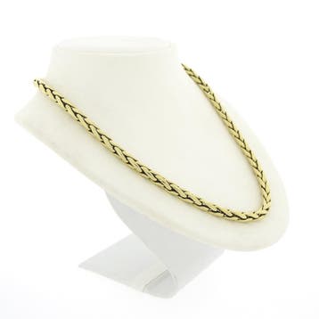 Gouden vossenstaartschakel collier met robijn en onyx, Gebruikt, Ophalen of Verzenden, Met edelsteen, Goud