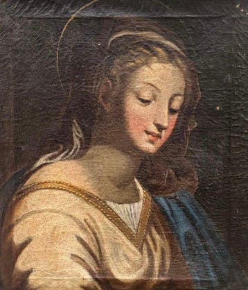 Scuola italiana (XVI-XVII) - Volto di Vergine in devozione, Antiek en Kunst