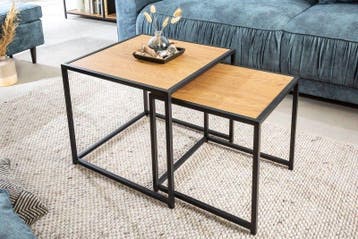 Design bijzettafels set van 2 SLIM LINE 50cm wild eiken, Huis en Inrichting, Ophalen of Verzenden, Nieuw