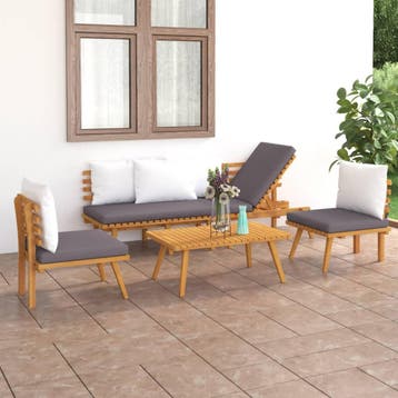 vidaXL 4-delige Loungeset met kussens massief acaciahout, Verzenden, Nieuw, Hardhout, Loungeset