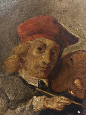 Escuela Barroca Europea (XVII) - Autoretrato de pintor, Antiek en Kunst