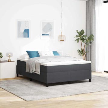 vidaXL Boxspringbed Donkergrijs en Wit 140 x 200 cm Katoen, Verzenden, Nieuw, Grijs