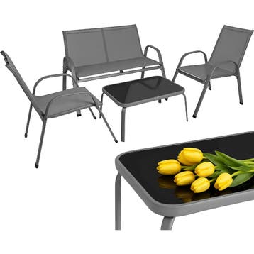 Gardlov Grijze balkonmeubelset voor 4 personen met stalen..., Ophalen of Verzenden, Nieuw