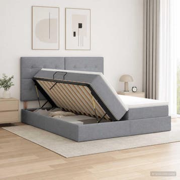 vidaXL Opslag bed met hoofdeinde Lichtgrijs 180 x 200 cm, Verzenden, Nieuw, Tweepersoons