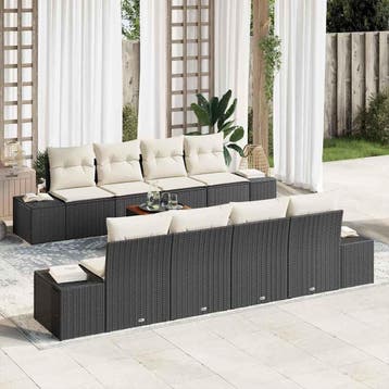 vidaXL Tuinbankenset 9 st Zwart poly rattan, Verzenden, Nieuw, Meer dan 8 zitplaatsen