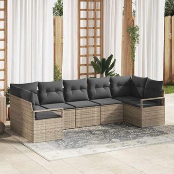 vidaXL Tuinbankenset 7 st Grijs poly rattan, Verzenden, Nieuw, Rotan, 7 zitplaatsen