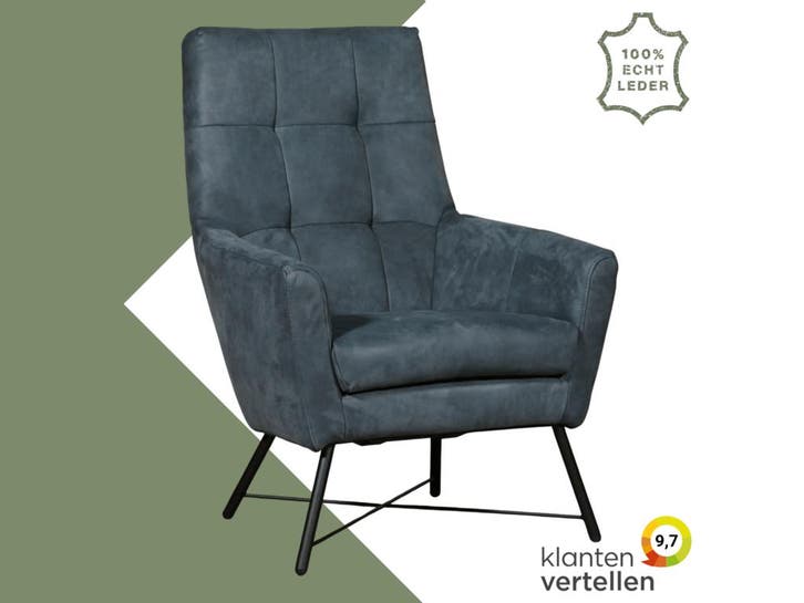 Leren fauteuil Proud - Kenia Denim (blauw), Huis en Inrichting, Fauteuils, 75 tot 100 cm, 75 tot 100 cm, Nieuw, Leer, Ophalen of Verzenden