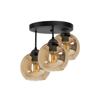 Plafondlamp Industrieel 3-Lamps Amber Bol Woonkamer, Slaapka, Verzenden, Nieuw, Glas