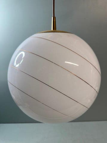 Plafondlamp - Vintage Bolvormige Hanglamp met Gouden Strepen