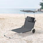 Ligbed Lazkano met luifel en wielen 150x62x14 cm donkergrijs, Verzenden, Nieuw