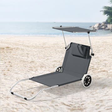 Ligbed Lazkano met luifel en wielen 150x62x14 cm donkergrijs, Tuin en Terras, Tuinsets en Loungesets, Verzenden, Nieuw