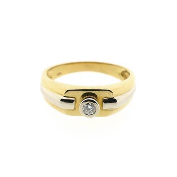 Bicolor gouden ring met diamant; 0,17 ct., Gebruikt, 20 of groter, Heer, Ophalen of Verzenden