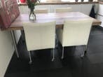 Set van 4 leren kuip eetkamerstoelen - met wieltjes - wit, Ophalen of Verzenden, Nieuw, Leer
