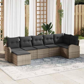 vidaXL Bankstel met kussen met opslag 7 pcs Grijs poly, Verzenden, Nieuw, Rotan, 7 zitplaatsen