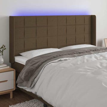 vidaXL Hoofdbord LED 163x16x118/128 cm stof donkerbruin, Verzenden, Nieuw, Bruin, Stof